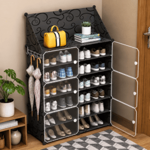 Étagère à Chaussures en Plastique Modulable – 6 Cubes, 2 Battants