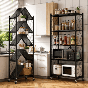 Étagère Métallique Pliable à 5 Niveaux avec Roulettes – Rangement Mobile